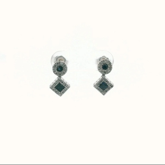 14K White Gold Diamond & Sapphire Dangle Earrings